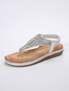 Elastic Fashion Rhinestones Bohemian Wedges Casual Roman Sandals - Silver - View 8