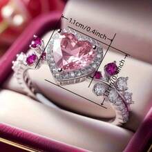 女士奢华心形结婚戒指，镶嵌粉色立方氧化锆——璀璨夺目的新娘珠宝，四月生辰石承诺戒指，适合情人节礼物、日常佩戴以及婚礼/宴会场合。 - 彩色 - 查看 5