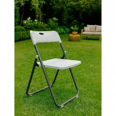 Silla Plegable de Plástico, Ligera y Resistente, Diseño Ergonómico, Portátil y Fácil de Guardar, Ideal para Eventos, Reuniones o Uso Diario en Interiores y Exteriores, Blanca.