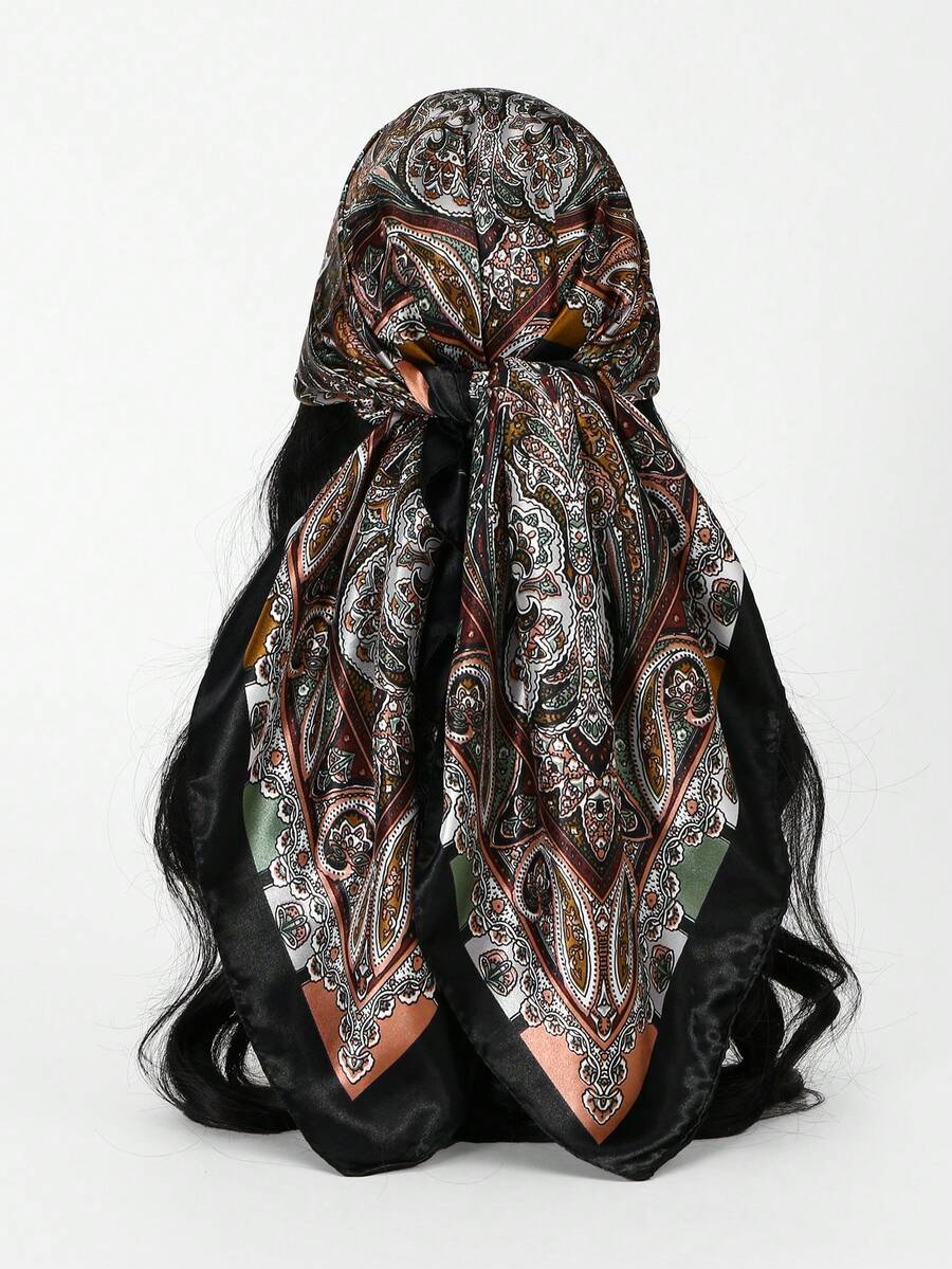 Pañuelo cuadrado de verano con estampado de leopardo y cadena para mujer, 90 cm, versátil para uso diario.