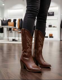 Botas vaqueras para mujer con tejido frontal y trasero con cierre lateral. Para eventos, fiestas. Pirmevra-verano - Café - Ver 6