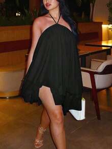 Women's Backless Spaghetti Strap Sleeveless Mini Dress, Sexy Elegant Fashion Party Skirt, Suitable For Office, Commute, And Vacation - 黑色 - 查看 2