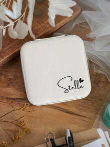 Personalized Heart-Shaped Jewelry Box - Customizable Bridesmaid Travel Organizer Box, Engraved Gift For Proposal, Wedding And Other Special Occasions, White Elegant Design, Zipper Closure, Fabric Lining, Bridal Party Gift | Classic Design | Organized Compartments, Bridesmaid Gift, Jewelry Box - Multicolor - View 7