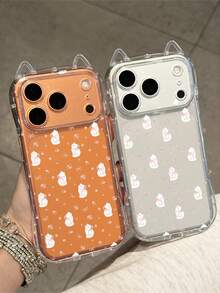 1个可爱粉色花朵蝴蝶结猫耳手机壳，透明边框不对称猫耳设计，气囊防摔，1.5mm柔软TPU材质，带猫耳挂绳，兼容 17/17 Pro/Air/17 Pro Max/16/16 Pro/16 Plus/16 Pro Max/15 Pro Max/11/12/13/14/15 Plus/15 Pro/14 Pro/13 Pro - 彩色 - 查看 4