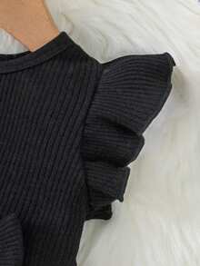 Baby Girls' Fashionable Casual Sweet Cute Bow Round Neck Cap Sleeve Mesh Dress, Summer - Black - View 5
