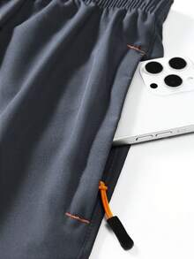 男士夏季速干运动短裤（1条装） - 抽绳腰带，侧边条纹装饰，轻便训练休闲裤 - 灰藍色 - 查看 4