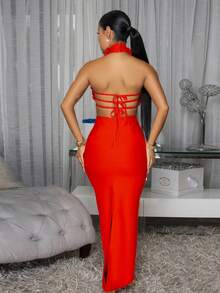 Vestido de alta calidad, nuevo y de gran , vestido de noche sexy con hombros descubiertos y gran flor, regalo perfecto para damas. - Rojo - Ver 3