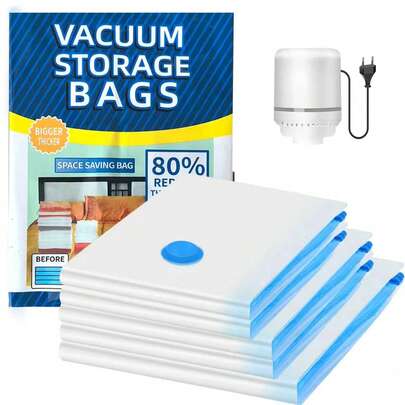 5pcs Vacuum Storage Bags Set With Portable Electric Air Pump, Suitable For Clothes, Blankets, Quilts, Includes 1 Extra Large, 2 Large And 2 Medium Sizes