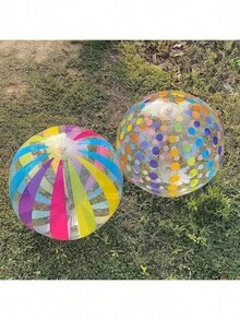 Polka Dot & Striped Inflatable Beach Ball, Made Of Durable PVC, Water Play Ball | Colorful Striped Ball | Outdoor Swimming Pool Ball, Suitable For Swimming Pool And Beach Party Decoration, Essential For Outdoor Water Activities, Summer Essentials - Multicolor - View 9