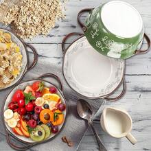 4 Pack Ceramic Soup Bowls, 22 Ounces Porcelain Serving Bowl Set With Double Handle, Large Ceramic Crocks For French Onion Soup, Stew, Pasta, Cereal, Pot Pies (Gre1en) - Green - Xem 8