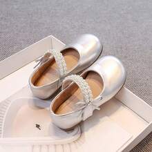 Girls' Flat Shoes Comfortable Versatile Bow Pearl Children Mary Jane Shoes - Silver - View 7