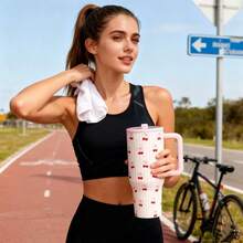 HYDROJUGs 32oz Gift-Ready Polished Timeless Preppy Cherry & Pinstripe Insulated Tumbler, Versatile Travel Mug & Water Bottle With Contrast Blush Trim & Leakproof Design, Stainless Steel Double-Wall Vacuum Cup For Desk Use, Brunch Dates & Evening Walks, Best Christmas & Halloween Gift For Family & Friends Who Appreciate Classic Style - 32oz粉櫻桃 - 查看 6