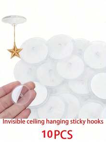 10pcs Mini Transparent Adhesive Hooks, Seamless Hanging Flag Hooks For Valentine's Day Party, Wall Storage Hooks, Party Decor Accessories, DIY Home Decor Hanging Hooks, Ceiling Hooks - 彩色 - 查看 7