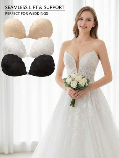 Sujetador push-up de encaje para mujer, lencería femenina, sujetador invisible, sujetador de encaje sexy, sujetador sin tirantes, almohadillas de sujetador invisibles, aumento de busto, prevención de expansión hacia afuera, adecuado para vestidos de novia, vestidos de gala, bodas, citas, vacaciones, vestidos