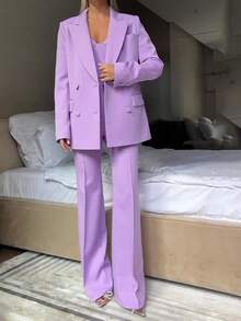 Women's Formal Suit Set - Stylish And Fashionable For Daily Work. The Set Includes A Blouse, Trousers And Coat, Making It A Three-Piece Outfit - 紫丁香色 - 查看 1