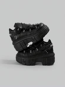 DareSee Women's Punk Style Lace-Up Metal Eyelet Thick Sole Sneakers - Black - View 1