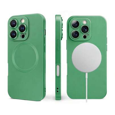 1pc Military Green Magnetic Protective Case, Luxury Metal Paint Matte Soft TPU Material Anti-Fall Anti-Scratch Protective Cover Compatible With Wireless Charging Compatible With Apple 17Pro/17ProMax/Air/17/16Pro/16ProMax/16Plus/16/16E/SE4/15Pro/15ProMax/15Plus/15/14Pro/14ProMax/14Plus/14/13Pro/13ProMax/13/12Pro/12ProMax/12/11ProMax/11/11Pro