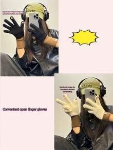 1 par de guantes de mujer de invierno acolchados de terciopelo con parches, guantes casuales de punto para pantalla táctil de estilo coreano para hombres, adecuados para actividades diarias, deportes, montar en bicicleta, fiestas, correr, pasear perros, festivales, se pueden regalar en el Día de San Valentín, temporada de regreso a clases - Multicolor - Ver 21