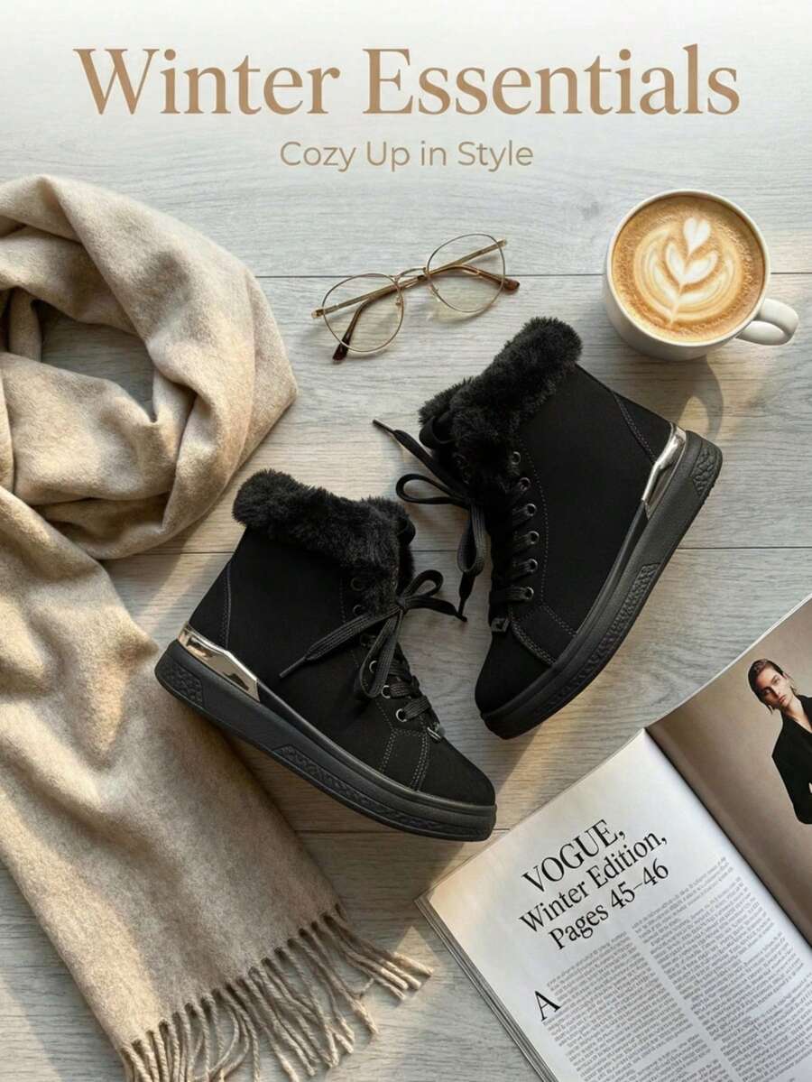 Autumn/Winter Fashion Casual Platform Snow Boots With Fur Ankle Boots - Black - View 1