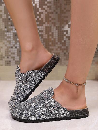 1 par de zapatos planos para mujer, Birkenstocks casuales con brillo vintage, adecuados para vacaciones, fiestas, uso casual, hogar, playa, bodas, todo tipo de temporadas