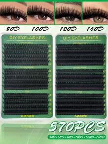 600/570pcs D Curl DIY Eyelash Cluster,10D-160D Cluster Eyelashes, 0.07mm D Curl 8-16mm Mixed Natural Eyelash Extensions, Super Thick And Lengthening Cluster Eyelashes, Curly Single Eyelashes, Thin And Lengthening Eyelashes,Lengthening And Cartoon-Like Appearance Eyelashes, Suitable For Beginners At Home600pcs Extra Thick False Eyelashes, 600pcs Large Capacity - Black - View 3