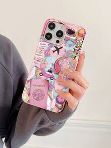 Y2K 旅行拼贴手机壳，护照飞机环球旅行印花粉色手机壳，大孔极简软 TPU 手机壳，适合旅行爱好者/女孩/日常使用/节日礼物。兼容 和 Galaxy 手机壳，兼容 11/13 Pro Max/15/17/17 Pro Max 和 Galaxy S24 Ultra/S26 Ultra，国际版，非国内版。 - 粉色 - 查看 1