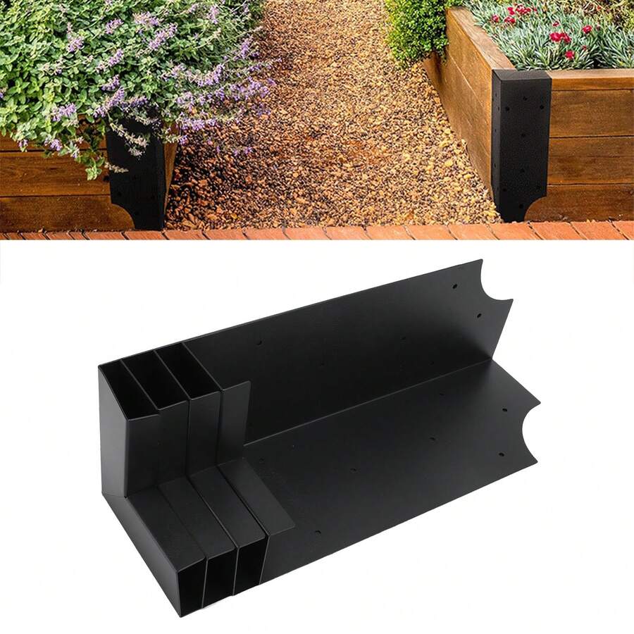 Soporte de esquina para cama de jardín de alta resistencia, soporte de jardinera de metal con ranura de fijación, kit de montaje para cama elevada de jardín - Negro - Ver 1