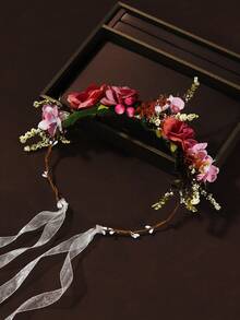 1pc Floral Headband & Hair Accessories For Women, Suitable For Wedding, Travel - Red Series - View 3