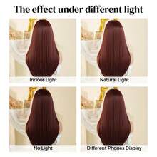 ROALYUV Wine Red Layered Long Straight Wig With Bangs, 24 Inch Natural Synthetic Hair Wig For Women, Heat Resistant Adjustable Cap, Easy To Style For Daily Wear Cosplay Party Dating - 酒紅色 - 查看 8
