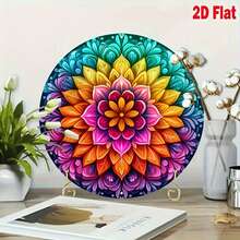 1pc 2D Vivid Persian Floral Wreath Metal Wall Art - Round Sign With Intricate Floral Design, Pink, Blue, Gold - Ideal For Home, Cafe, Restaurant Outdoor Decor, Great Gift, Outdoor Wall Decor Vintage Style Colorful Metal Art, Outdoor Decor Sign - Multicolor - View 6