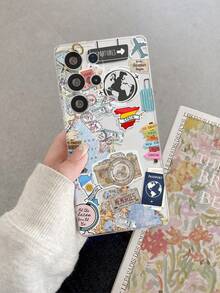 1件装时尚创意度假飞机地图相机地标图案透明软TPU手机壳，防摔防刮防指纹，保护摄像头镜头，兼容三星、Nothing、Pixel等品牌手机。 - 彩色 - 查看 1