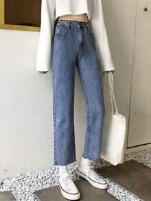 Women's Pocket Button Casual Versatile Commuting Denim Jeans - Blue - View 2