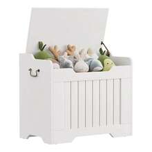 Cesta de almacenamiento de madera con tapa, Caja de juguetes de madera para niños y niñas, Caja de juguetes de madera para niños grandes, Banco de almacenamiento con bisagra de , Baúl de almacenamiento para la entrada, Sala de estar, Dormitorio, Sala de juegos - 24,8 pulgadas - Blanco - Ver 8