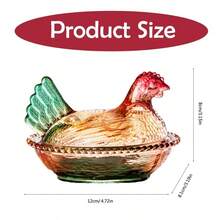1Pc Hen On Nest Glass Dish With Lid, Vintage Easter Decor Candy Dishes For Snacks Dessert Cookies, Colorful Chicken Shaped Cookie Jar Rooster Candy Bowl For Home Kitchen Office Tabletop Decoration - Red and Green - View 4