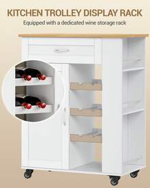 HaluPeit Serving Trolley With 3-Tier Wine Rack, Kitchen Trolley With Wheels, 3-Tier Storage Shelf, Wine Rack, For Kitchen, Living Rooms And Dining Rooms & Outdoor Use, 68 * 86 * 40 Cm - White - View 3