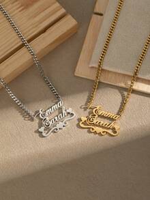1pc Customized Double-Layer Name & Heart Necklace, Personalized Crown Name Necklace With Birthstone, Couples Nameplate Necklace Gift, Valentine's Day Gift, Christmas Gift - Silver+Style 8 - View 5