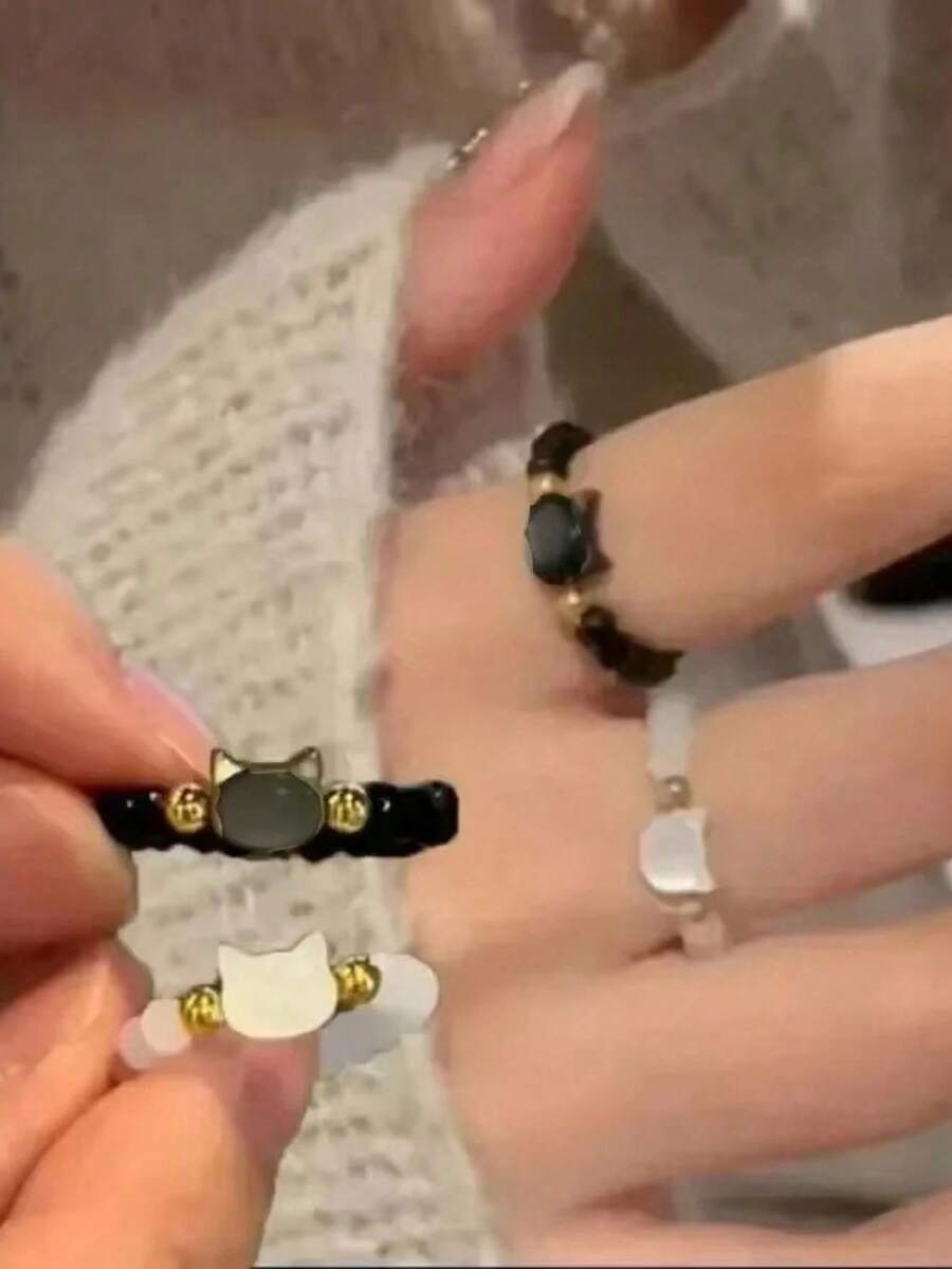 2pcs Dainty Pearl Flower Beads Fidget Ring Unisex Minimalist  Everyday Party Casual Jewelry Accessory - Nhẫn hai mảnh - Xem 1