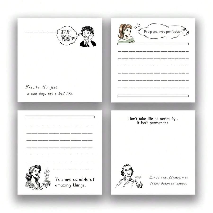 Retro Funny Quotes 4Pads/200Sheets 3x3 Inch Sticky Notes Set, Vintage Memo Pads With High-Adhesive, Post Reusable Tearable It Notes For Journal Planners Office Schoolsss Home, Bulk Retro Stationery Gift - Những câu nói hài hước - Xem 1