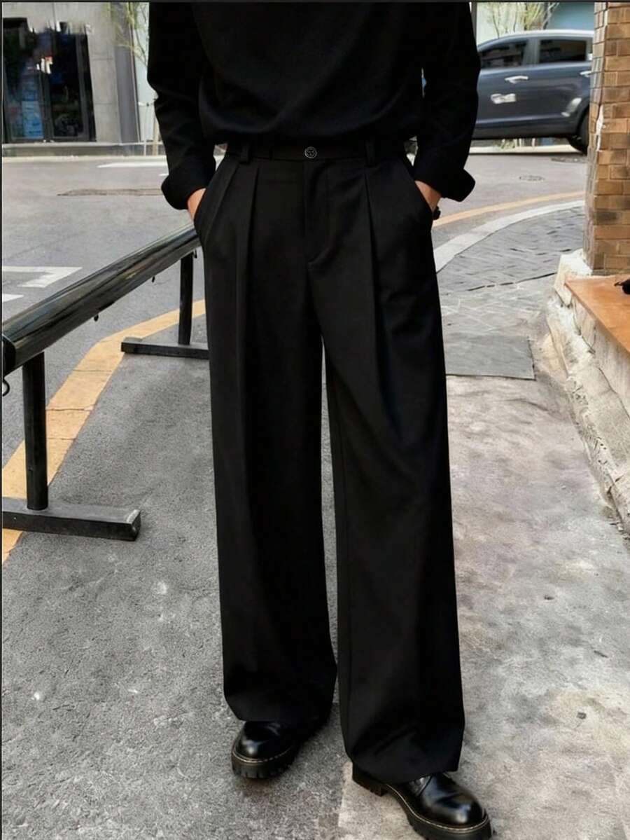 Pantalones casuales, de negocios y formales para hombres, pantalones de traje minimalistas y versátiles de moda - Negro - Ver 1