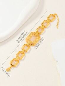 1pc Saudi Arabian Style Hollow Round Copper Gold-Plated Wide Bracelet, Best Gift For Family And Friends - Yellow Gold - View 4