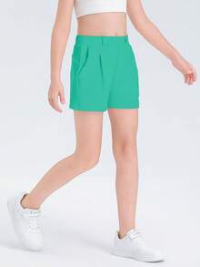 High Waisted Shorts With Pockets For Teen Girls - Casual School Uniform Shorts, Comfortable Fit - Mint Green - View 3