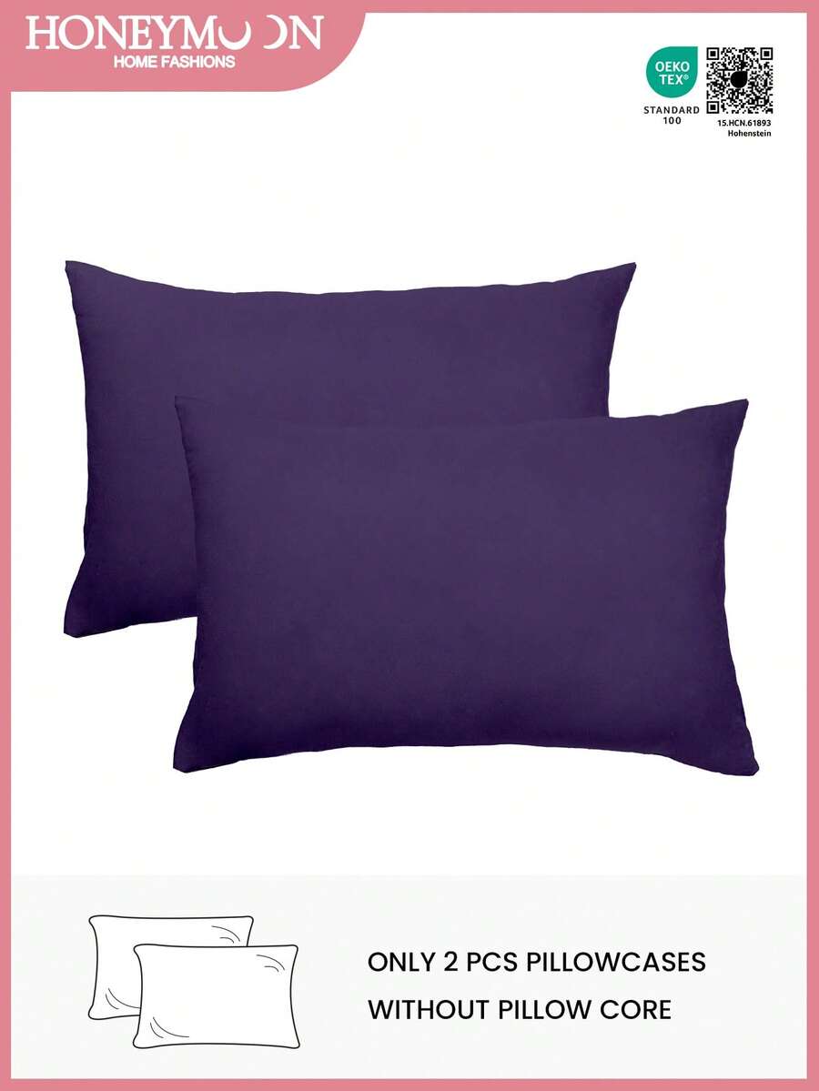 HONEY MOON 2pcs Soft & Smooth Solid Color Pillowcase, Breathable, Envelope Closure, Wrinkle Resistant, No Filling - Fits T/F/Q/K Size Home & Dorm, OEKO-TEX Certified, Purple - Dark Purple - View 1
