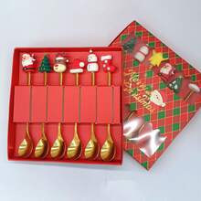 4/6pcs Christmas Creative Stainless Steel Spoons, Coffee Stirring Spoons, Dessert & Fruit Forks, Tableware Set - Multicolor - View 5