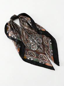 Pañuelo cuadrado de verano con estampado de leopardo y cadena para mujer, 90 cm, versátil para uso diario. - Negro - Ver 7