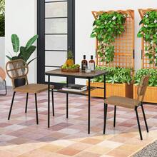 COSTWAY 3 Piece Patio Dining Set, 2 Varied-Size Stackable Rattan Chairs & Dining Table With Shelf, Heavy-Duty Metal Frame, Space-Saving Wicker Breakfast Set For Indoor Outdoor, Brown - Brown - View 6