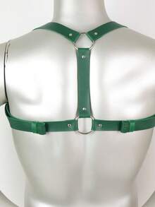 男士绿色PU皮革胸带 | 可调节O型环身体束带，适用于音乐节和夜店服装 - A - 查看 7