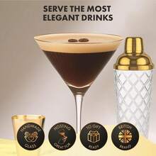 - Luxury Cocktail Shaker Set - Gold Glass Cocktail Shaker With Built-In Strainer + 2 Ribbed Espresso Martini Glasses With Gold Rims, Bar Spoon & Jigger | Ideal For Home Mixology - 金色雞尾酒調酒器+羅紋馬丁尼酒杯 - 查看 6