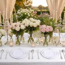 102PCS White And Silver Plastic Plates - Heavyweight Silver Plate - Wedding Plate With Silver Rim - Fancy Dinner & Dessert Plates For 51 Guests Graduation Weddings & Parties - 銀色 - 查看 8