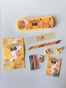 Cartoon Character Style Stationery Gift Set, Includes Pencil, Notebook, Pencil Sharpener, Pencil Case, Ruler, Eraser And Crayons. - Multicolor - View 5