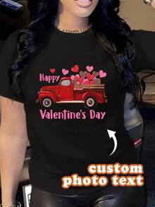 Customized Photo T-Shirt, Add Your Favorite Pboto And Text (Girfriend Photo/Couple Photo/Famil Photo/Selie/Pet Photo/Friend Photo)Vacay Vibe Au - Black - View 1